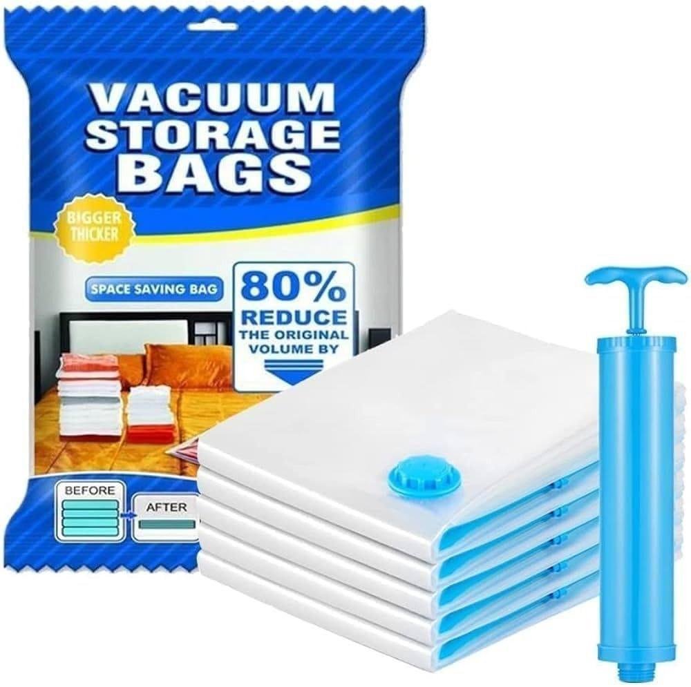 Pack Of 5 Vacuum Storage Bags For Clothes With Travel Hand Pump Space Saver Storage Bags Organizer